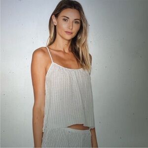 Eberjey Paz Waffle-Knit White Lounge Camisole, Sz Medium